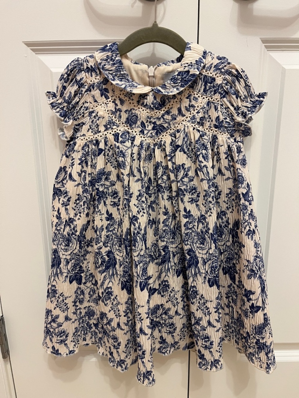 KIPP Toddler Girls' Blue Floral Lace Insert Smocked Dress